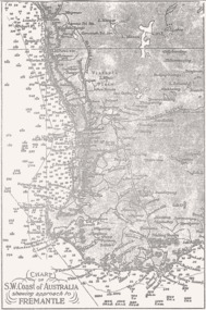 SW Coast of Australia & the approach to Fremantle WA, coastal soundings map.