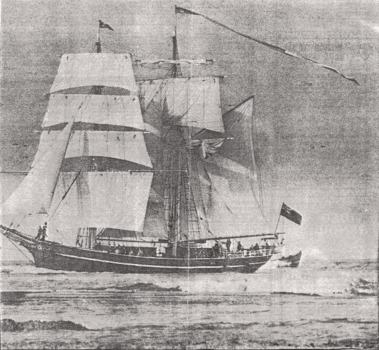 Newspaper photo of the ship under sail c1985