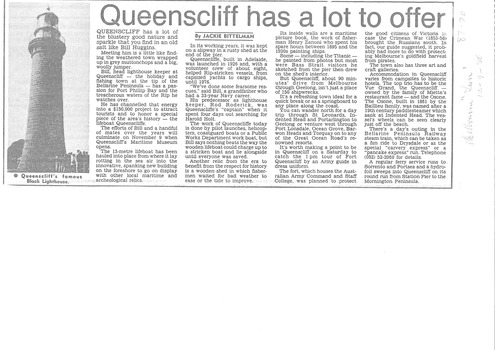 News articles from various newspapers re Queenscliffe.