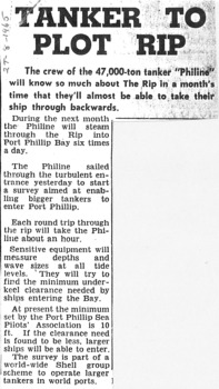 The PHILINE testing draft depths at The Rip, 1965.