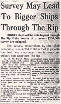 Survey re ships draft & Port Phillip entry c1966.