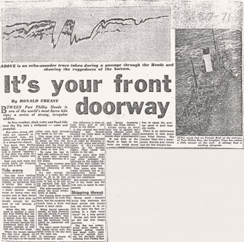 Unknown newspaper report re narrow entry to Port Phillip's Rip.