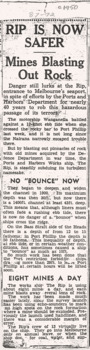 c1950 news article about water mines used to blow up The Rip reef.