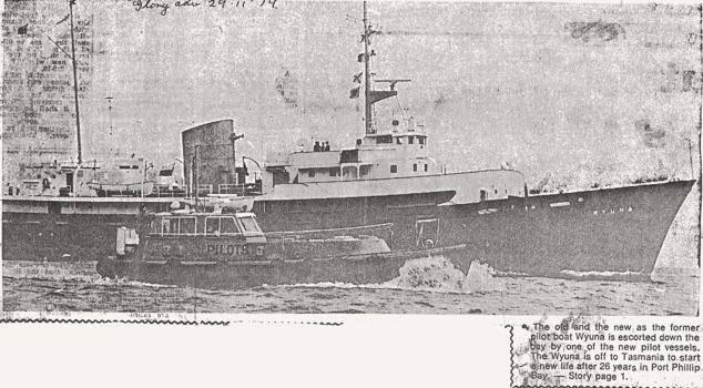 WYUNA retirement & photo of it & new pilot boat, 29/11/1979.