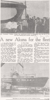 Geelong Advertiser 15/06/'84 article & photos of the launching of the AKUNA III.
