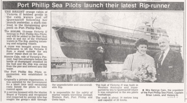 Pilot boat VICTORIA II being launched in 1986.