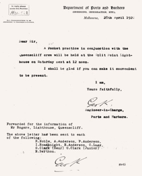 Letter of Notice re Rocket Practice 1920.