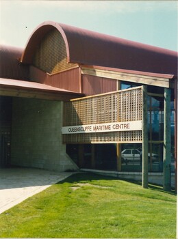 Queenscliffe Maritime Centre entry sign c1987, colour photo.