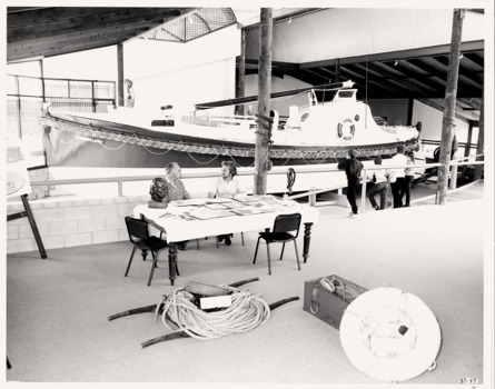 Lifeboat side-on inside Queenscliffe Maritime Centre 1987.