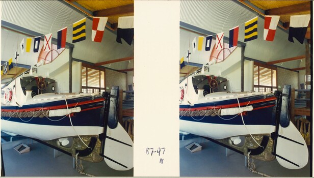 Lifeboat rudder section colour photo at QMC 1987