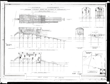 Photo of lifeboat & slipway plans for Queenscliffe 25 Feb 1926