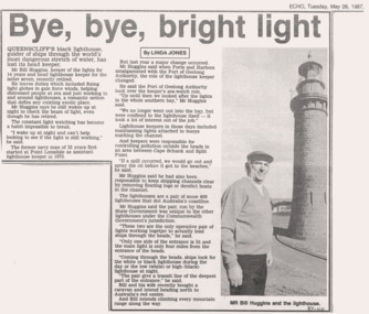 1987 article about the retiring keeper W Huggins, 1987.