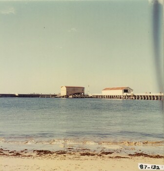Queenscliffe lifeboat & waiting sheds on new pier & North pier, c1966.