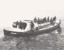 Lifeboat QUEENSCLIFFE at sea, mast down, b&w photo.