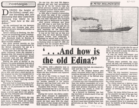 News article from the Sun 21st Jen. 1986 about SS ADINA by Peter Hollingworth.