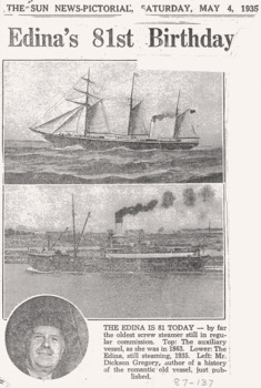 News article c/w 2 ship pictures & historian Mr Gregory in 1935.