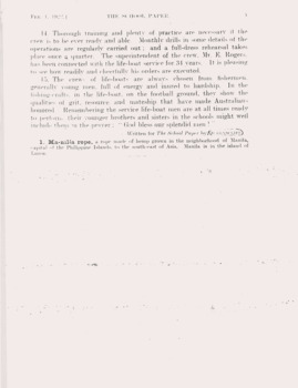 The School Paper article 01 Feb 1922 re Lifeboat crews & training at Queenscliffe.