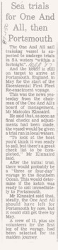 News article re ONE & ALL and the Bicentennial First Fleet Re-enactment.