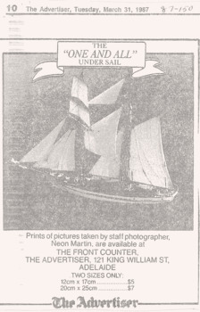 ONE & ALL photos for sale via The Advertiser, Adelaide, 1987.