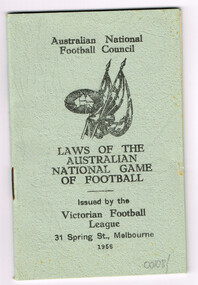 Booklet, Victorian Football League, Australian National Football Council. Laws of the Australian National Game of Football, 1956