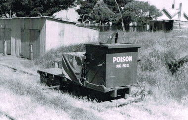 Photograph, R. Preston, Beech Forest: poison trolley, 1958, 8 January 1958