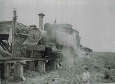 Photograph, Beech Forest: NA locomotive taking coal, c.1955