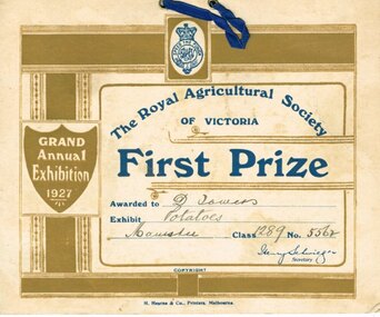 Prize, H. Hearne & Co. Pty. Ltd, Royal Agricultural Society of Victoria, Prizes, 1927-1933, 1927-1933