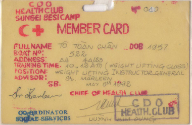 Member Card of a social club in Sungei Besi refugee camp