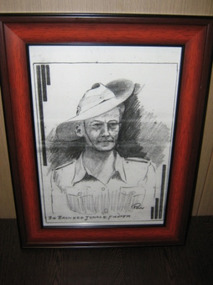 Framed charcoal drawing, Pte Ronald Hack WX 3921