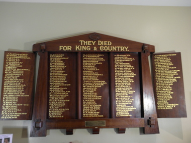 HONOUR BOARD, They Died for King and Country, 1922-1923