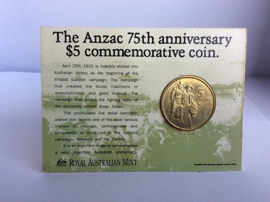 Coin, Anzac 75th anniversary commemorative coin, 1990