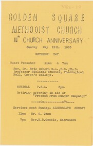Document - Golden Square Methodist Church Brochure, 12/05/1963