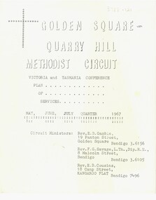 Document - Golden Square Methodist Church Circuit, 01/05/1967