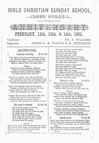 Document - Long Gully Church Bible Christian Sunday School Anniversary Program 1893, 12/02/1893