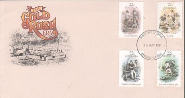 Memorabilia - First Day issue of four gold related stamps, first day issue envelope and stamp folder, 5/09/2023