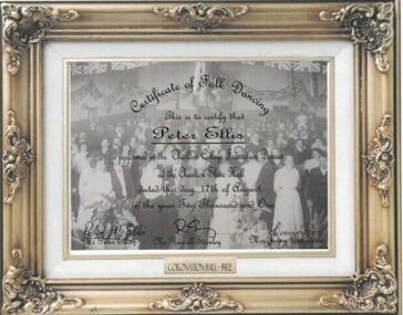 Certificate - Award for Folk dancing, 17/08/2001