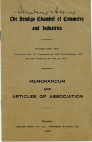 Document - Bendigo Chamber of Commerce memorandum and Articles, 1937
