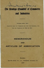 Document - Bendigo Chamber of Commerce Memorandum Articles of Association, 1937