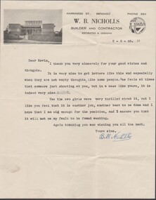 Letter - W. B. Nicholls , Builder and Contractor letter