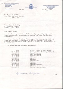 Document - Correspondence re Joseph Teague, 7th May 1987