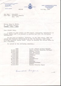 Document - Correspondence re Joseph Teague