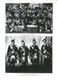 Mixed media - Emu Creek Bush Band Collection: one photograph of the Melbourne Caledonian Band, one photograph of the Bendigo Caledonian Band and three musical notations of reels