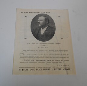 Flyer - Abbott collection: R.H.S. Abbott flyer for legislative assembly election