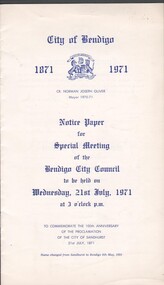 Document - Notice paper for Special meeting of the Bendigo City Council