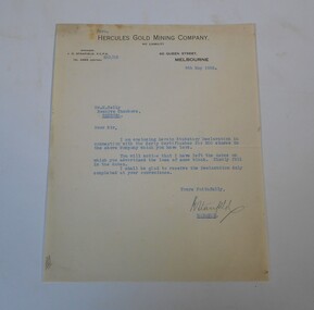 Financial record - Kelly and Allsop collection: Hercules Gold Mining Company