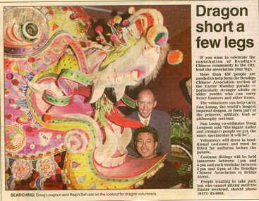 Document - Newspaper Article 'Dragon short a few legs', abt 2000