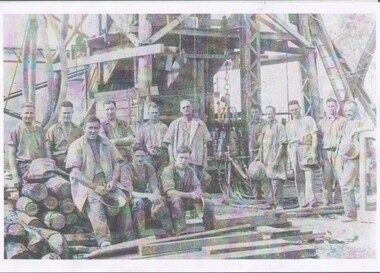 Print - Miners at mine poppet Head circa 1938, 31/10/2017