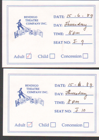 Ephemera - Bendigo Theatre Company: tickets 1989