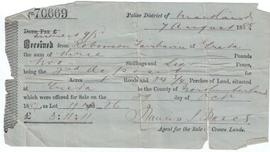 Document - Land purchase receipt, Maitland NSW, 1888-1889