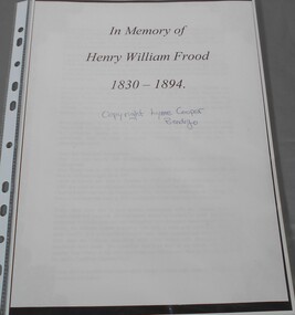 Document - Sergeant Henry William Frood